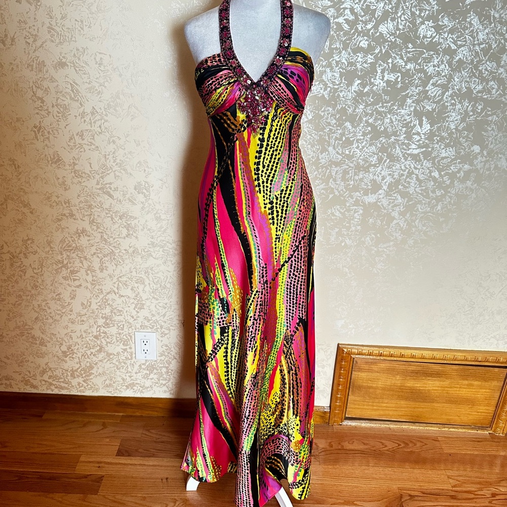 Vibrant Multicolor Halter Maxi Dress